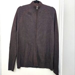 Vtg DKNY Cable Knit Cardigan Sweater Mens L Full Zip 100% Cotton